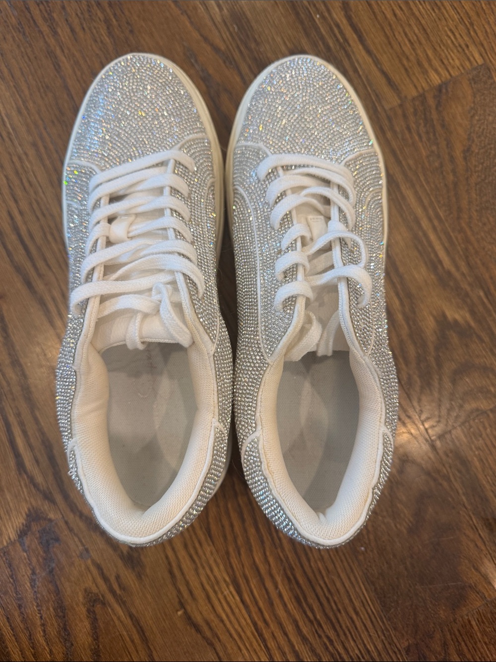 Crystal Embellished White Women's Sneakers